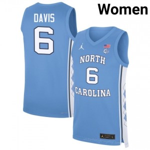 Elijah Davis #6 North Carolina Tar Heels Blue Women Authentic Jersey | Official Licensed NCAA Basketball Gear | All Sizes 62264545