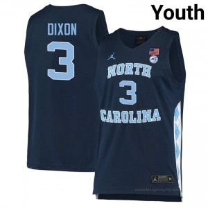 Officially Licensed Derek Dixon Tar Heels #3 Navy Youth Basketball Jersey | 2025 Game-Worn Style for Stadium & Tailgate Fans 12019891