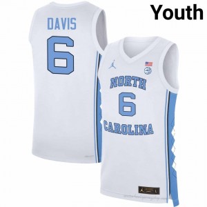 Elijah Davis North Carolina Youth #6 Basketball Authentic Jersey | Officially Licensed NCAA, Carolina White 38215093