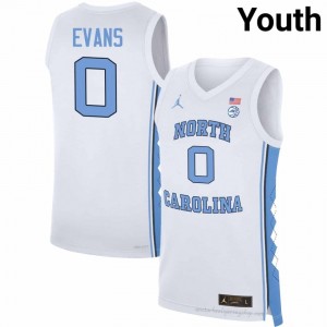 Kyan Evans North Carolina Tar Heels Youth #0 Basketball Authentic Jersey | Officially Licensed NCAA, Carolina White 54207847